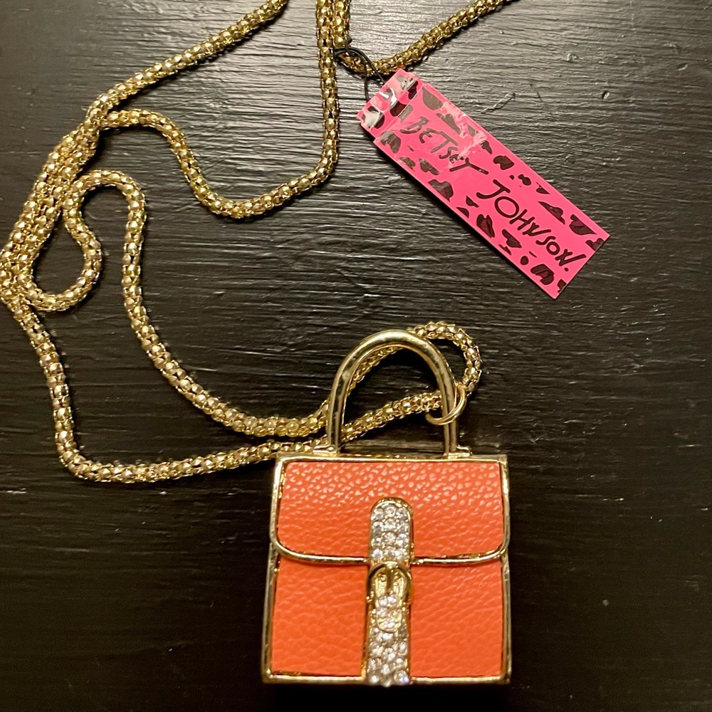 New Betsey Johnson Gold and Orange Handbag Necklace